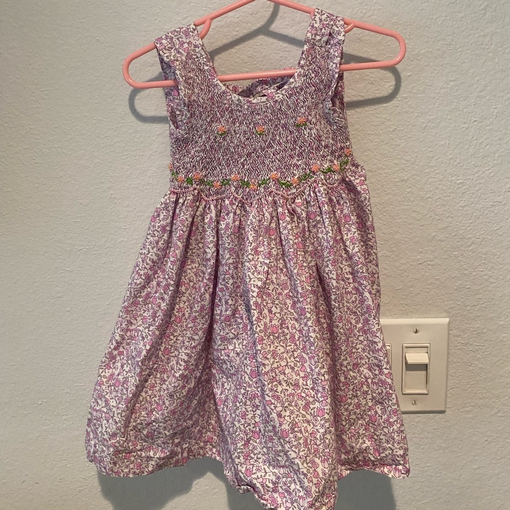 Smocked floral purple dress for toddler